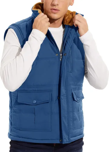 Miniatura 2 de MAGCOMSEN Chalecos de abrigo para hombre, con cremallera completa, sin mangas, con forro polar, chaleco acolchado con cuello alto