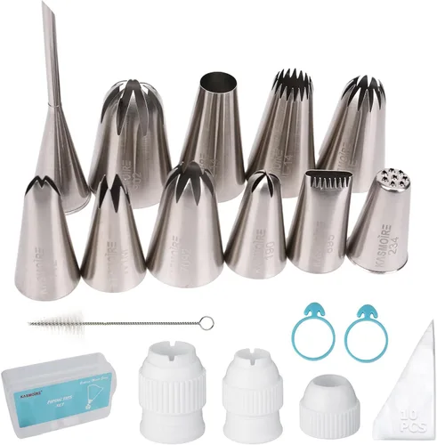 Kasmoire Juego de 11 puntas de tubería extra grandes, boquillas de acero inoxidable para decoración de pasteles, puntas de glaseado profesionales,