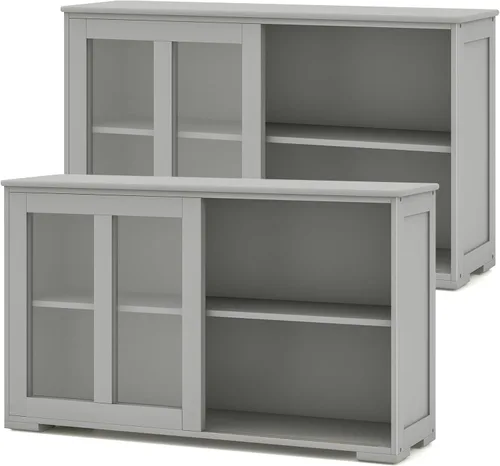 Miniatura 17 de Costzon Aparador Buffet Mueble, Gabinete de Almacenamiento de Cocina de Madera con Estante Ajustable, Puertas Corredizas de Vidrio, Mueble de Puerta
