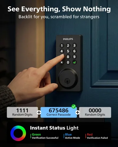 Miniatura 7 de Cerradura inteligente Philips, cerradura de puerta inteligente incorporada con WiFi, control remoto por aplicación, cerradura de puerta de entrada