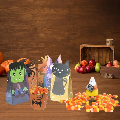 Miniatura 4 de Bolsas de golosinas de Halloween – 24 bolsas de dulces con 24 calcomanías, bolsa de regalo para suministros de fiesta de niños de Halloween