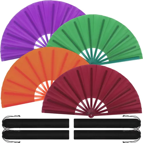 Miniatura 13 de Blulu 4 abanicos plegables grandes para baile de línea, botas de mano de seda grandes para hombres y mujeres (estilo clásico, negro, 11 pulgadas)