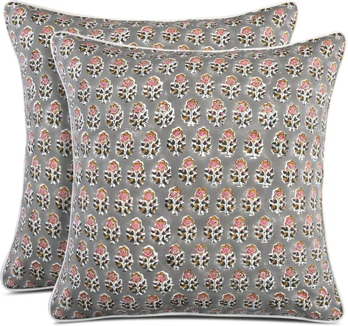 Miniatura 32 de CPC Fundas de Cojines Decorativos 100% Algodón 16x16 Pulgadas, Juego de 2 Cojines de Sofá con Estampado de Bloques Rosados, Lindas Almohadas