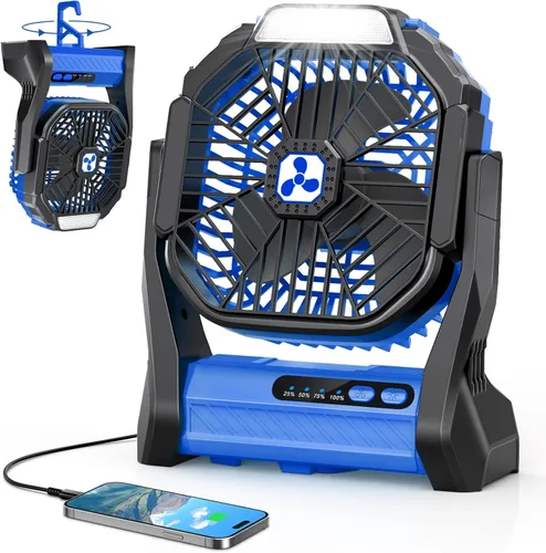Miniatura 15 de Ventilador recargable portátil, 20000 mAh, inalámbrico, alimentado por batería, ventiladores de tienda de campaña con linterna SOS y LED, pequeños