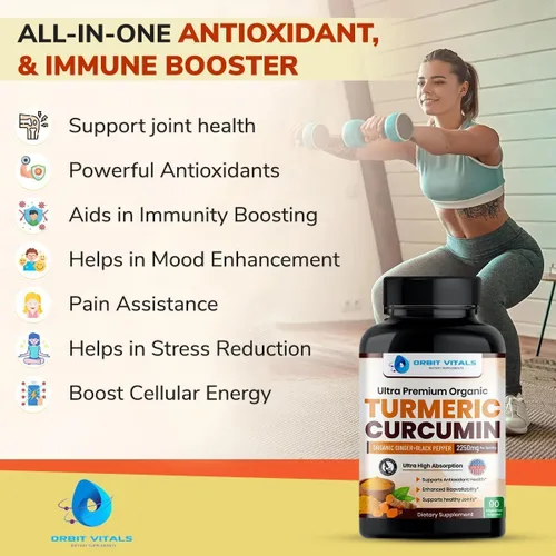 Miniatura 5 de Curcumina de cúrcuma con pimienta negra y jengibre 2250 mg – Suplemento de cúrcuma ultra potente con 95% de curcuminoides y bioperina para apoyo