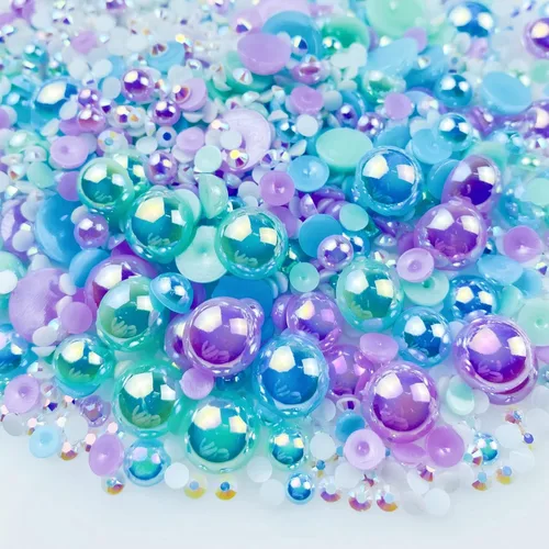 Miniatura 16 de Diamantes de imitación de media perla roja y negra de 1.06 oz para manualidades, tamaño mixto de 0.116 a 0.394 pulgadas, diamantes de imitación