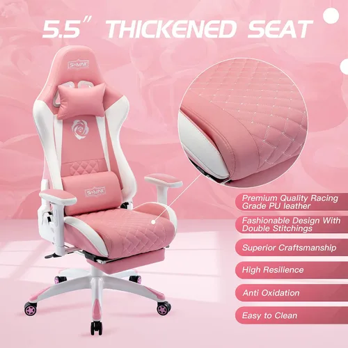 Miniatura 4 de S*MAX Silla de juegos con reposapiés, asiento grueso, silla ergonómica para juegos con reposabrazos 3D, sillas de jugador de piel sintética