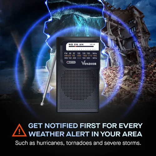 Miniatura 4 de Vondior Radio meteorológica NOAA portátil, Radio de emergencia NOAA/AM/FM operada por batería con la mejor recepción, Radio de alerta meteorológica