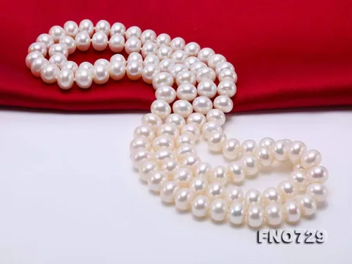 Miniatura 4 de JYX Pearl Collar largo 0.354-0.394 in plano redondo blanco perla de agua dulce collar suéter sin fin 32", Perla, Perla
