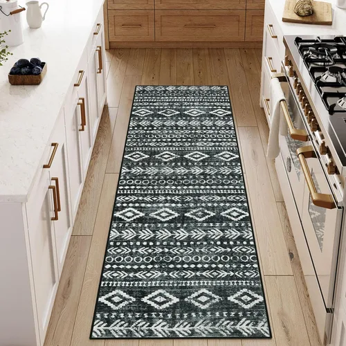 Miniatura 35 de Lahome Alfombra bohemia marroquí para entrada, lavable, de 2 x 3 pies, color gris y blanco, antideslizante, ultra fina, suave, rústica con estampado