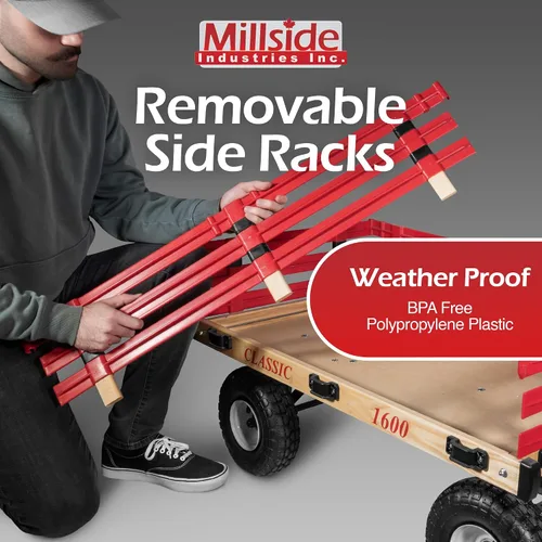 Miniatura 4 de Millside Industries Classic Wood Wagon con estantes de polietileno extraíbles rojos