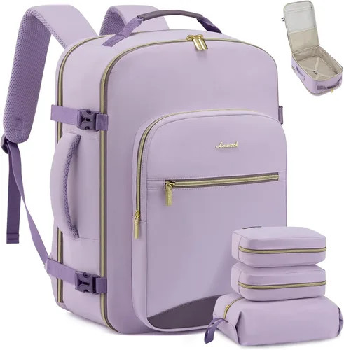 Miniatura 39 de LOVEVOOK Mochila de viaje de 40L aprobada para vuelo, 3 cubos de embalaje, bolsa de viaje impermeable para artículos personales, equipaje de mano