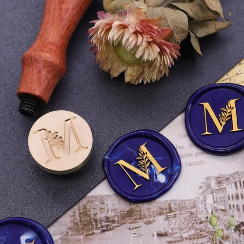 Miniatura 4 de SWANGSA Sello de cera con inicial alfabética M, sello de cera vintage elegante con hojas botánicas para invitación de fiesta de boda, envoltorio