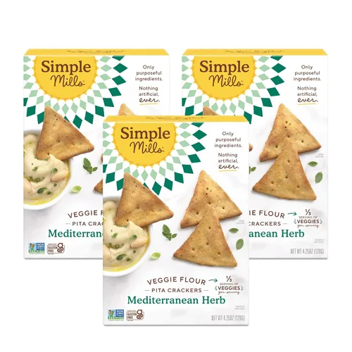 Miniatura 12 de Simple Mills Veggie Pita Crackers, hierbas mediterráneas, sin gluten, veganas, bocadillos saludables, aptas para paleo, 4.25 onzas (paquete de 6)