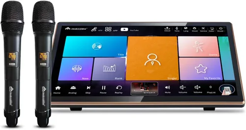 inandonkod Nuevo Reproductor de Karaoke Chino 18.5 Pulgadas Todo en Uno, Pantalla Táctil LED Captativa Profesional, Micrófono Inalámbrico con
