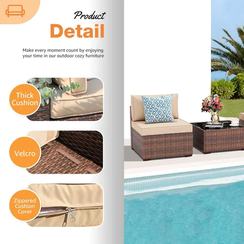 Miniatura 5 de Patiorama Juego de muebles de patio de 3 piezas, sofá seccional para exteriores, juego de conversación de ratán de mimbre de polietileno, silla sin