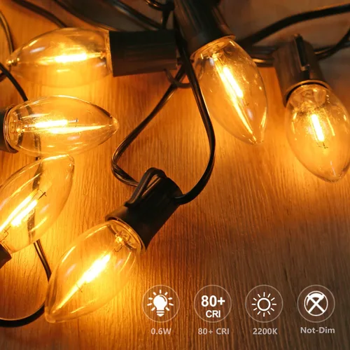 Miniatura 4 de Paquete de 50 bombillas LED C9 de Navidad, bombilla LED C9 de repuesto para cadena de luces de Navidad, base intermedia E17, 2200 K blanco cálido