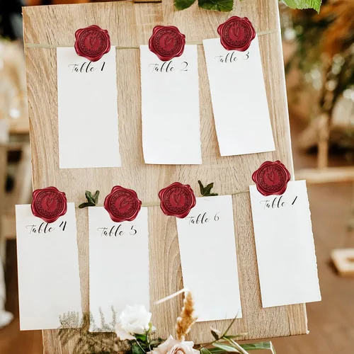 Miniatura 6 de Whaline 50 calcomanías de sello de cera en relieve para el día de San Valentín, diseño de corazón rojo vino, calcomanías para sello de sobre
