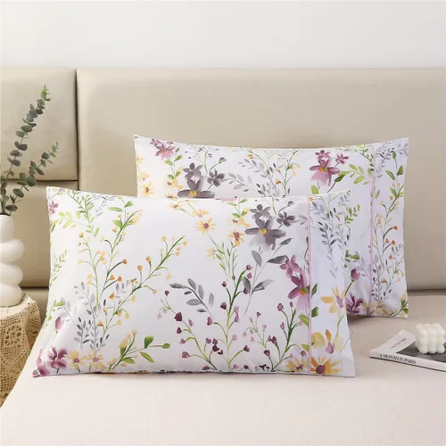 Miniatura 10 de URBONUR Juego de 2 fundas de almohada 100% algodón tamaño Queen con estampado de hojas de jardín y pájaros, fundas de almohada suaves y Hojas verdes