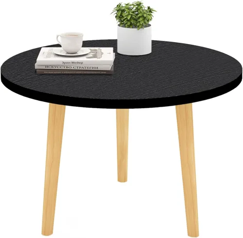 Miniatura 10 de Mesa auxiliar redonda baja con 3 patas resistentes de madera maciza, escritorio de mesa para sentarse en el suelo, 23.6 pulgadas de profundidad x