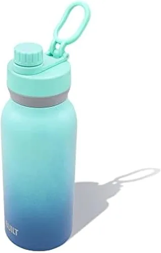 Miniatura 8 de BUILT Botella de acero inoxidable con aislamiento al vacío de doble pared en cascada de boca ancha con tapa para chug, color negro, 32 onzas