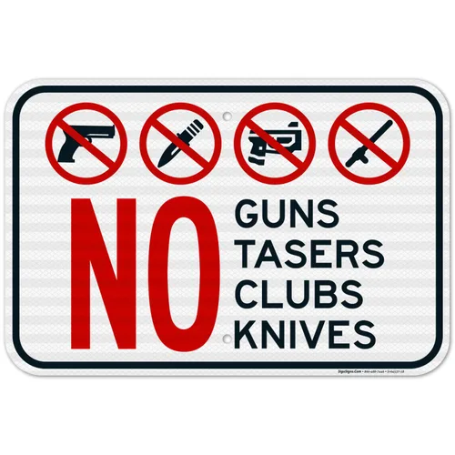 Miniatura 19 de Letrero de No Guns No Tasers No Clubs No Knives de 10 x 7 pulgadas, libre de óxido, aluminio 040, resistente a la decoloración, fabricado en Estados