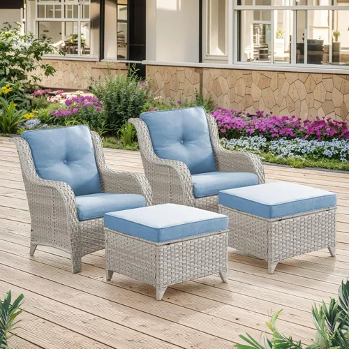 Miniatura 94 de Belord Juego de muebles de exterior, sillas de mimbre para patio, muebles de ratán de 3 piezas con mesa auxiliar, juegos de sillas bistró de patio