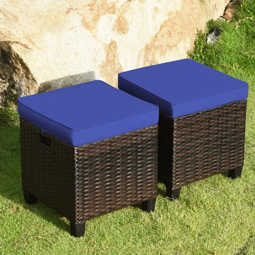 HAPPYGRILL Juego de 2 otomanas de mimbre de ratán para exteriores, con cojines extraíbles, muebles de patio, reposapiés, asiento para reposapiés