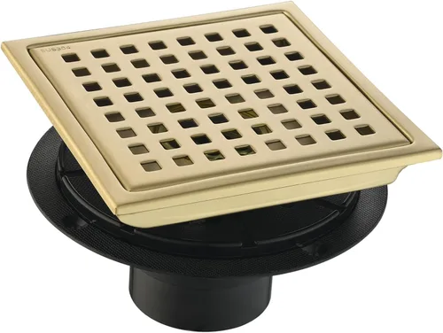 Miniatura 9 de Drenaje cuadrado de 4 pulgadas con brida, rejilla de patrón cuadrado extraíble, acero inoxidable SUS 304 de grado alimenticio, oro cepillado