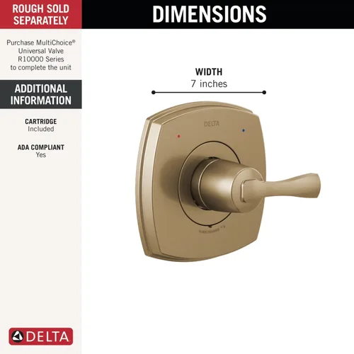 Miniatura 2 de Delta Faucet Stryke Serie 14 Kit de moldura de válvula de ducha dorada de una sola función, mango de ducha, kit de molduras de ducha Delta, Lumicoat