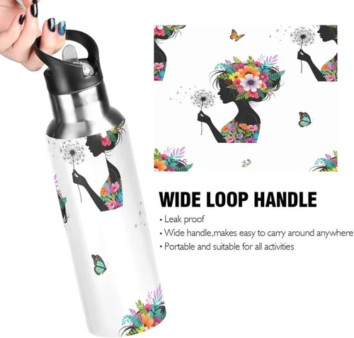 Miniatura 4 de Colorful Flowers Stainless Steel Water Bottle 20 Oz, BPA-Free Sport Water Bottle Leakproof Water Bottles