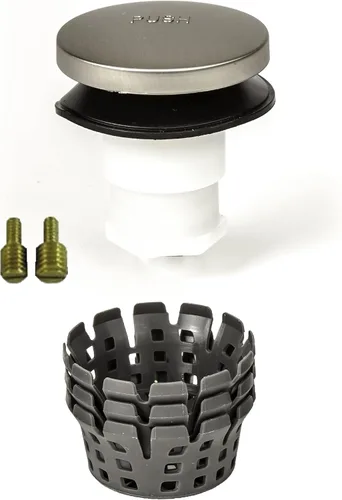 PF WaterWorks PF0936-BN Toe Touch (Tip Toe, activado por el pie) Tapón de desagüe para bañera incluye accesorios de 3/8" y 5/16" Níquel cepillado