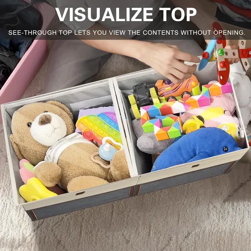 Miniatura 2 de Paquete de 2 cajas grandes de almacenamiento de juguetes con tapas transparentes plegables para juguetes, cesta organizadora de pecho con divisores