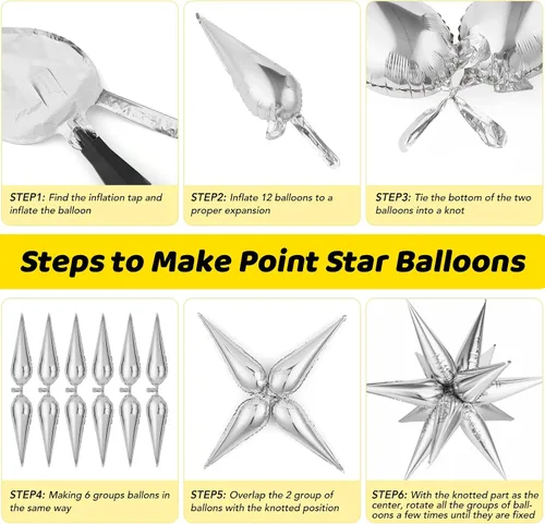 Miniatura 7 de 72 unidades de globos de estrella, grandes globos de cono de estrella metálicos de 26 pulgadas, globos de papel de aluminio de explosión colorida