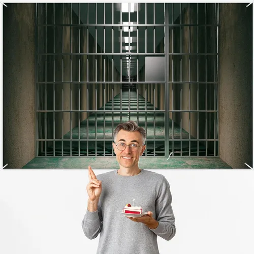 Miniatura 5 de Cartel de barras de cárcel de prisión, telón de fondo de policía criminal Mugshot, decoración para asesinato y misterio, fiesta de basura blanca