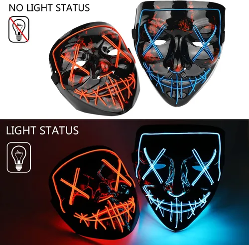 Miniatura 2 de Poptrend - Máscara de Halloween con luz LED, máscara de miedo para festivales, cosplay, Halloween, disfraz de mascarada, fiestas, carnaval, regalo