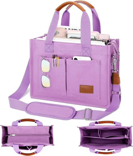 Miniatura 20 de Bolso grande de lona con compartimentos y cremallera para mujer de KKXIU, bolso cruzado, de trabajo, bíblico, de mensajero con bolsillos