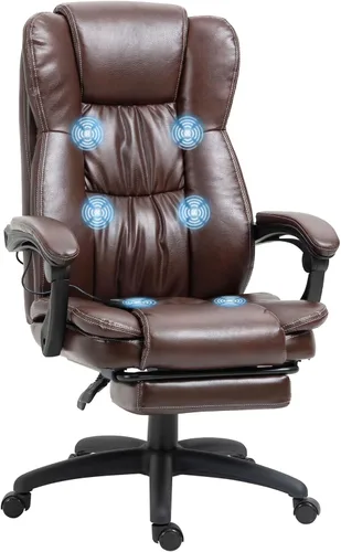 Vinsetto Silla de oficina de masaje de respaldo alto con vibración de 6 puntos, 5 modos, silla ejecutiva, silla giratoria de piel sintética con