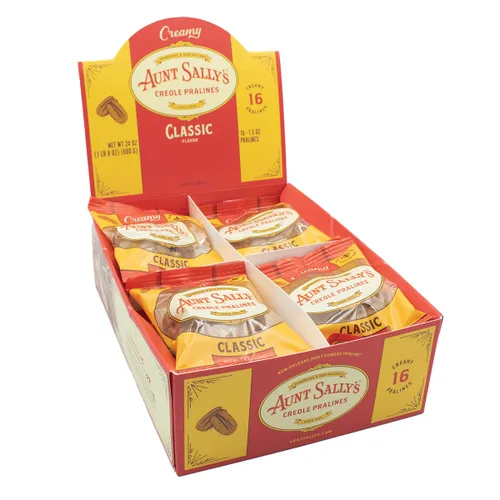 Pralinés Cremosos Clásicos de Aunt Sally's - Caja de 16 unidades - El Praliné Más Famoso de Nueva Orleans - Dulce de Pacana Hecho a Mano