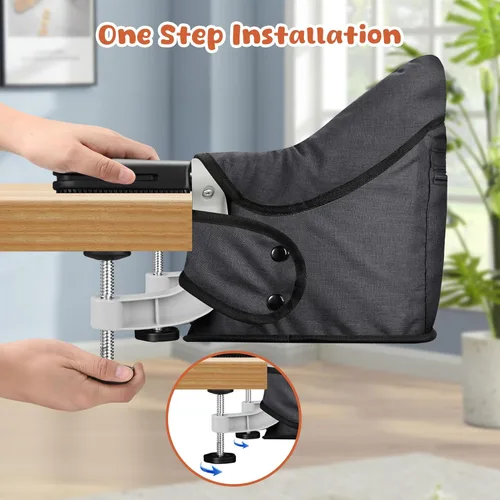 Miniatura 3 de Silla alta de gancho con bandeja desmontable, silla alta portátil plegable de viaje para bebé, asiento de alimentación ligero con bolsa de Negro