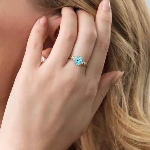 Miniatura 122 de Anillo de compromiso de oro amarillo de 10 quilates y plata 925 con piedra natal y diamantes cultivados en laboratorio para mujer, ovalado de 0.315