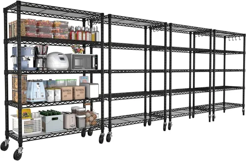 Miniatura 17 de PrimeZone Estantería de alambre de 74 pulgadas de alto, 1250 libras, estantes de almacenamiento de 5 niveles con ruedas, certificado NSF, estante