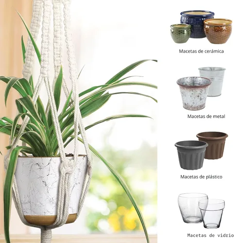 Miniatura 3 de MIPON - Paquete de 3 perchas de macramé para interiores con 3 ganchos, soporte para macetas colgantes para plantas, tamaños de 46"/41"/34