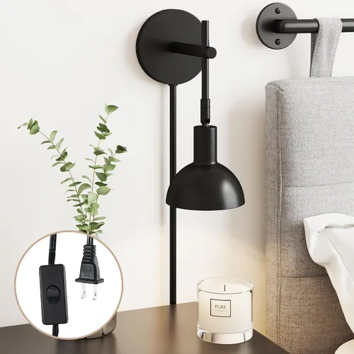 Miniatura 15 de Nathan James Celeste - Lámpara de pared de ratán, moderna lámpara de pared para casa de campo, lámpara de lectura para mesita de noche con pantalla
