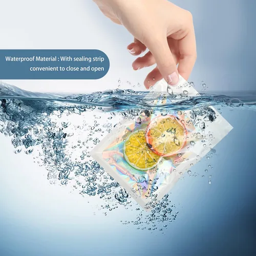 Miniatura 62 de 120 bolsas de tereftalato de polietileno a prueba de olores, bolsa de embalaje holográfica resellable con ventana transparente para alimentos