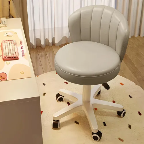 Miniatura 3 de Silla de escritorio pequeña festoneada con respaldo, bonita silla de tocador enrollable sin brazos con piel sintética, cómodas sillas de oficina Gris