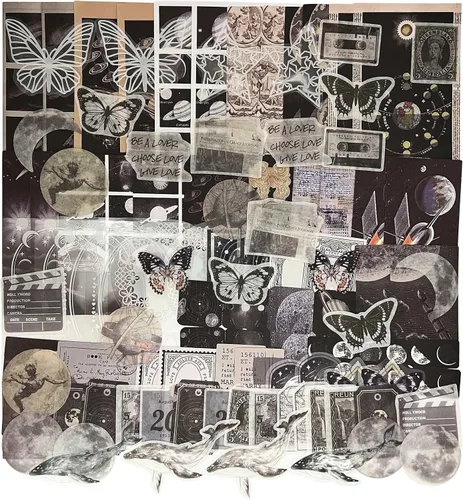 Calcomanías vintage de Ephemera, 100 piezas de Star Universe, kit de diario basura, suministros de material, paquete de papel decorativo estético