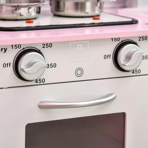 Miniatura 9 de Qaba Juego de juguetes de cocina para niños con diseño realista, luces de estufa, almacenamiento, dispensador de agua, para niños de 3 a 6 años