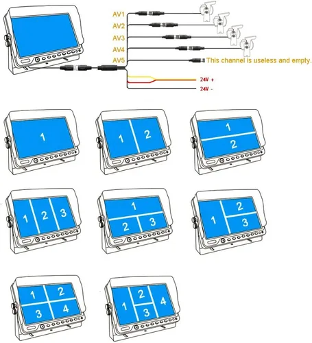 Miniatura 6 de Monitor digital de 10 pulgadas 1080P HD sistema de cámara de visión trasera con cable, grabadora HD DVR, entrada de 4 canales, pantalla dividida