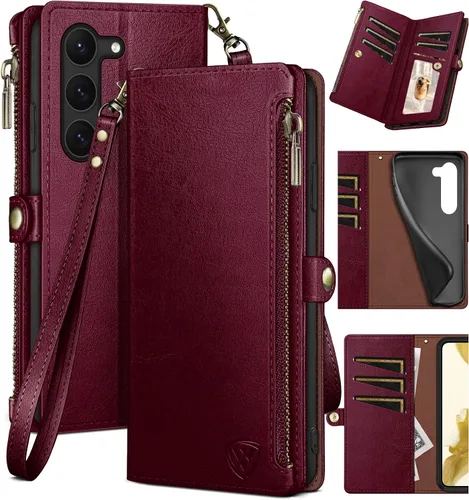 Miniatura 15 de XcaseBar Funda tipo cartera para Samsung Galaxy S23 Plus con cremallera 【Bloqueo RFID】 Soporte para tarjeta de crédito, libro de folio con tapa Rosa